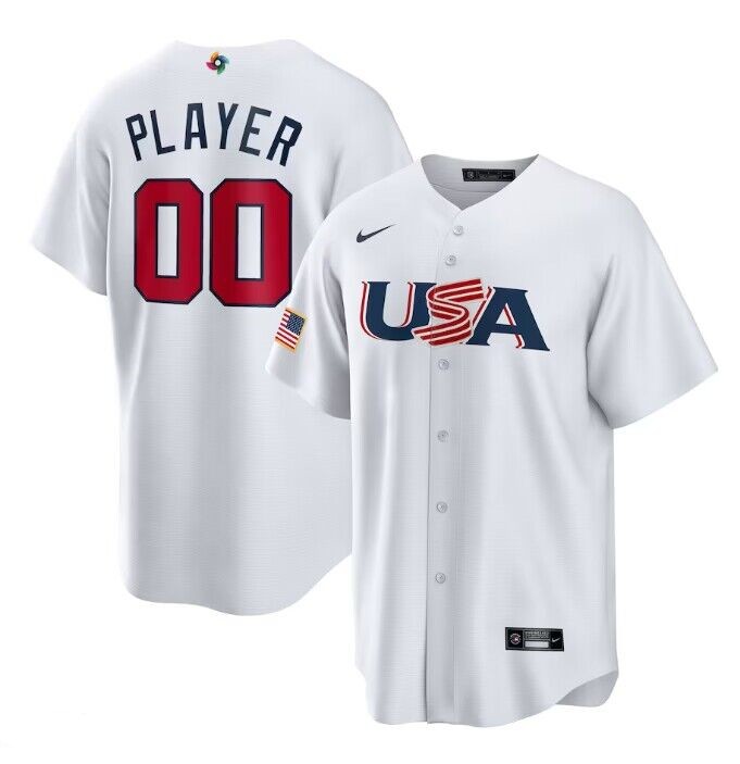 Men's USA Baseball Custom White World Baseball Classic Stitched Jersey - Click Image to Close